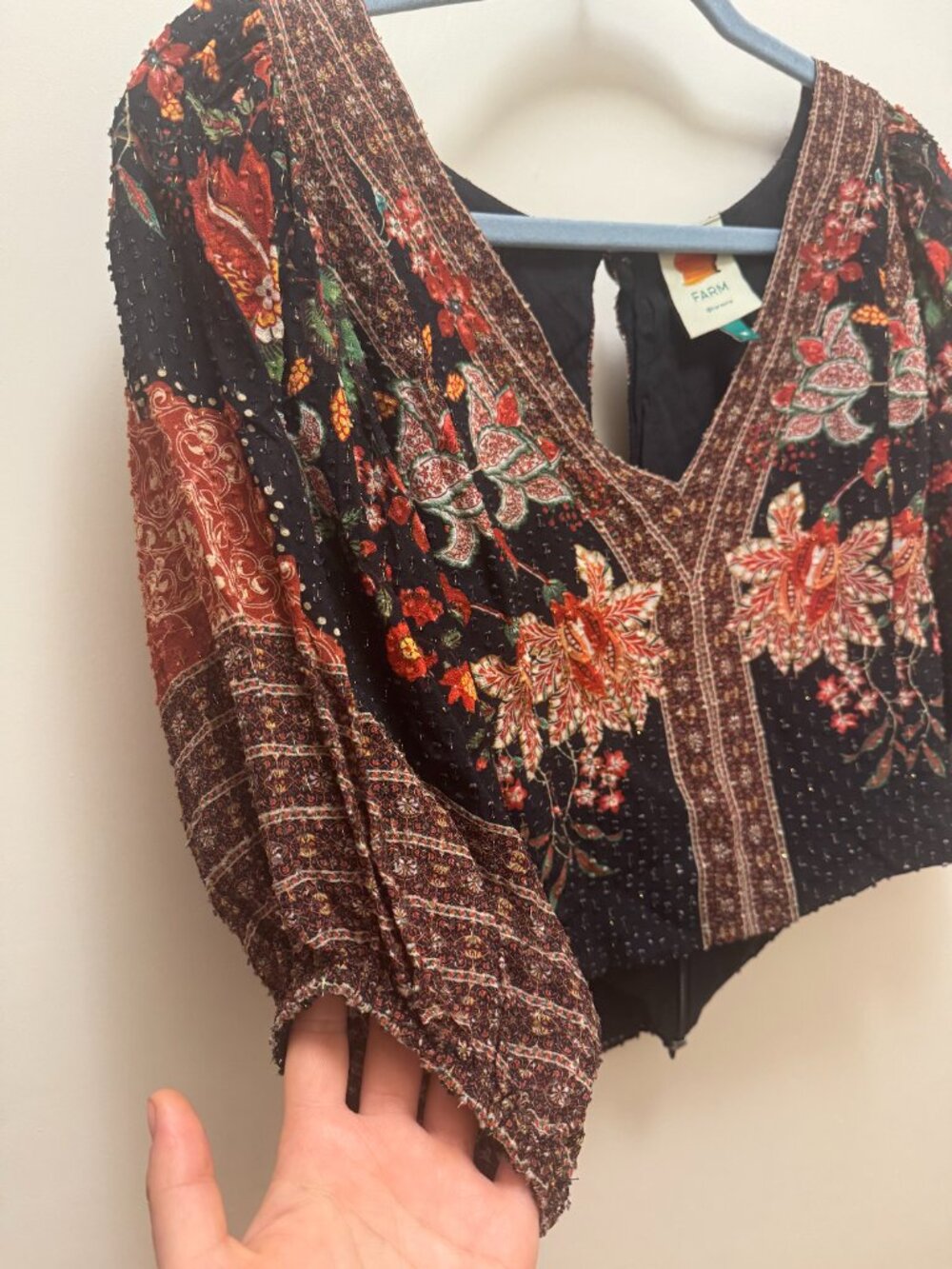 Farm Rio Black Textured Magic Blouse S/M - Picture 5 of 10